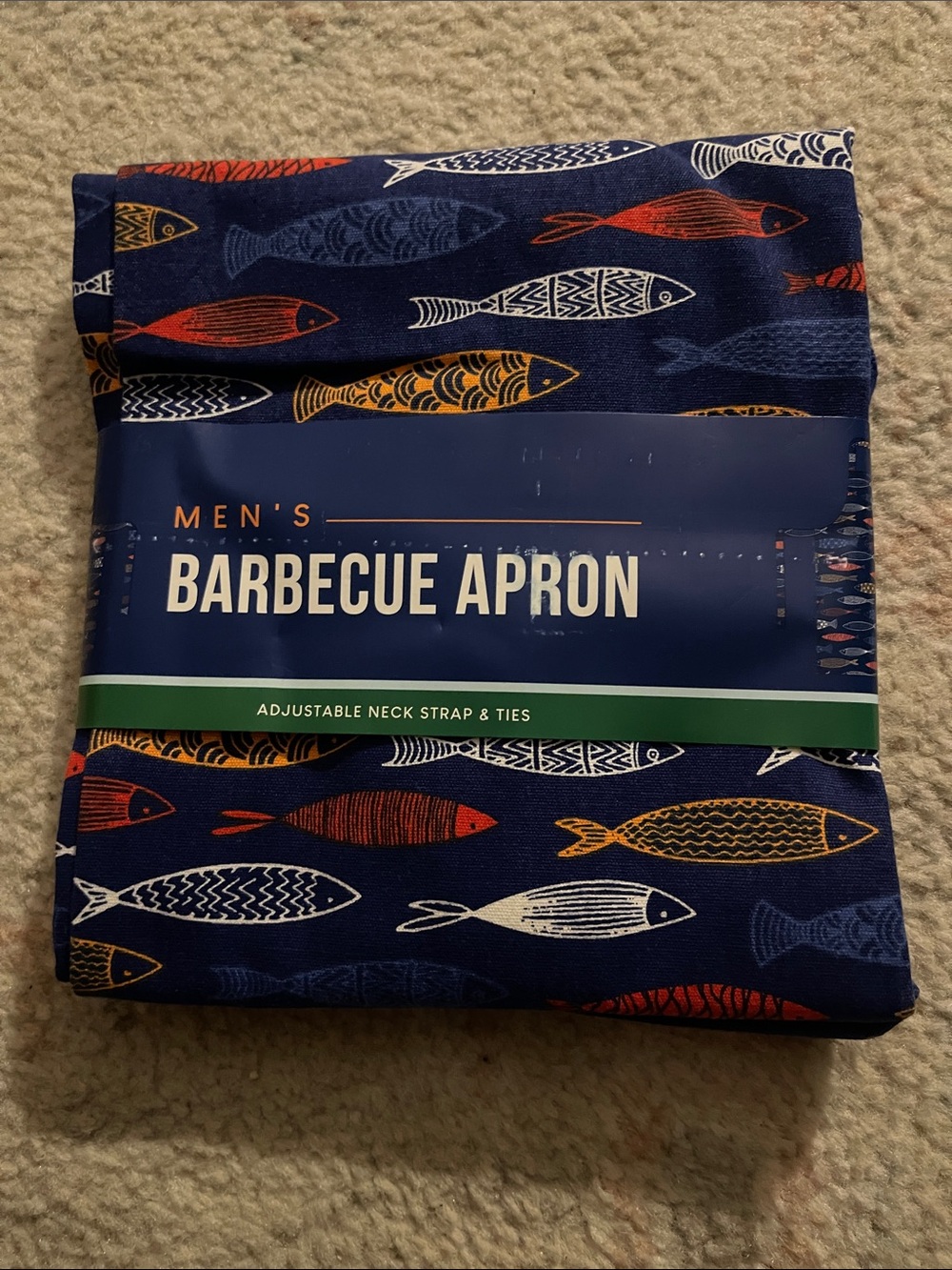 Men's Barbecue Apron - Navy Fish Print